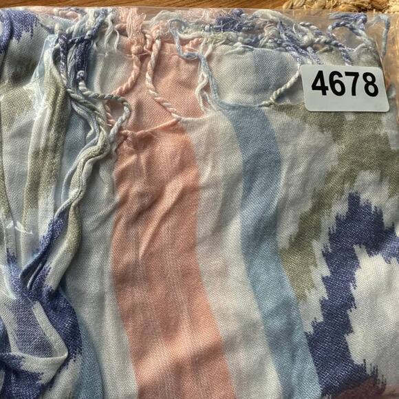 Womens Scarf with Fringe 17" x 70" Pink Blue White Geometric Pattern - Picture 3 of 3